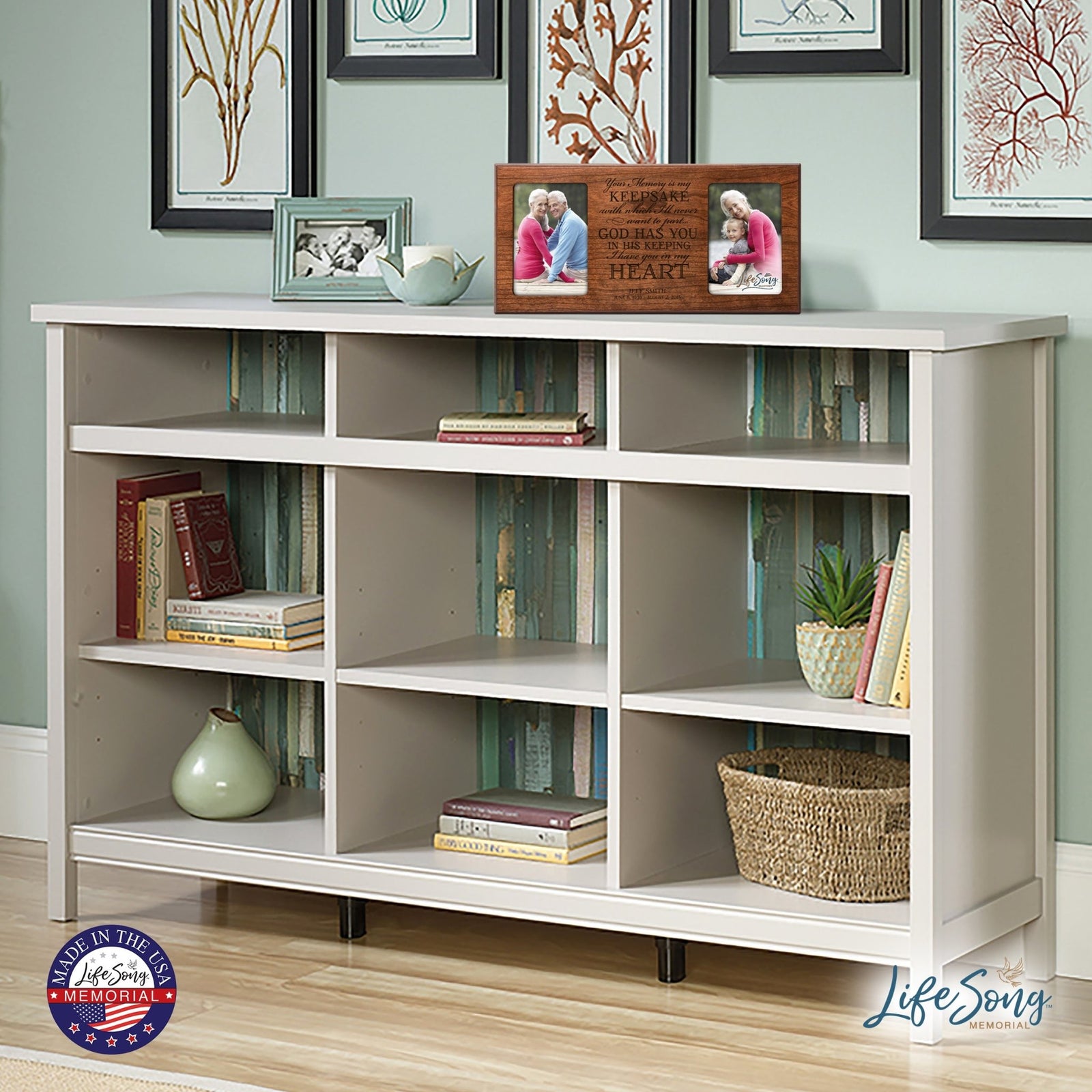 Custom Wooden Memorial Double Picture Frame holds 2-4x6 photo - Your Memory - LifeSong Milestones