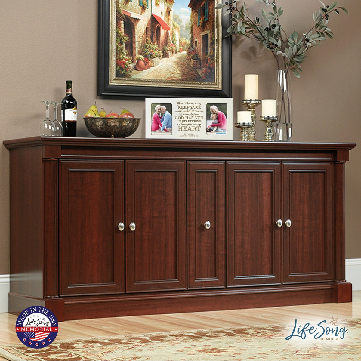 Custom Wooden Memorial Double Picture Frame holds 2-4x6 photo - Your Memory - LifeSong Milestones