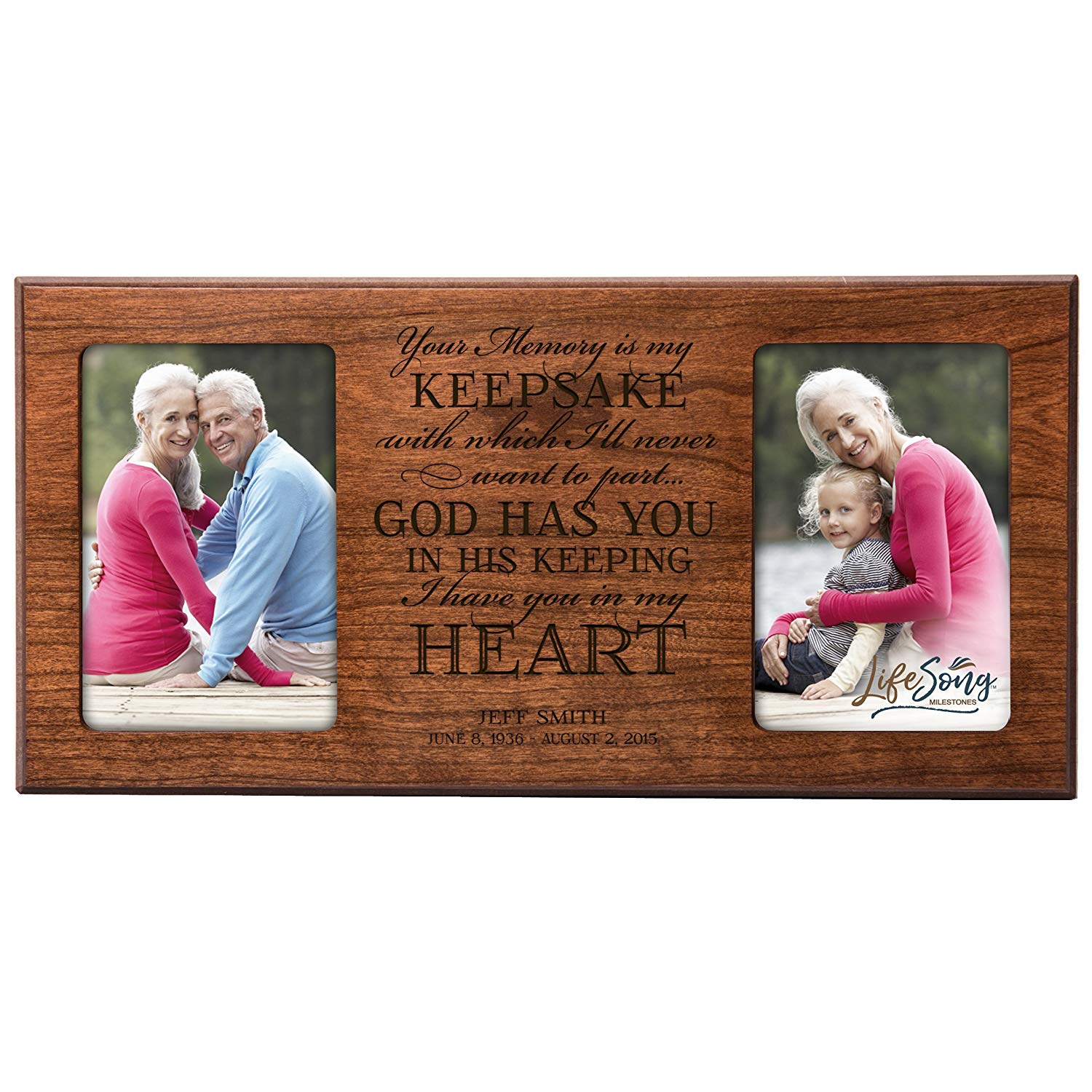 Custom Wooden Memorial Double Picture Frame holds 2-4x6 photo - Your Memory - LifeSong Milestones