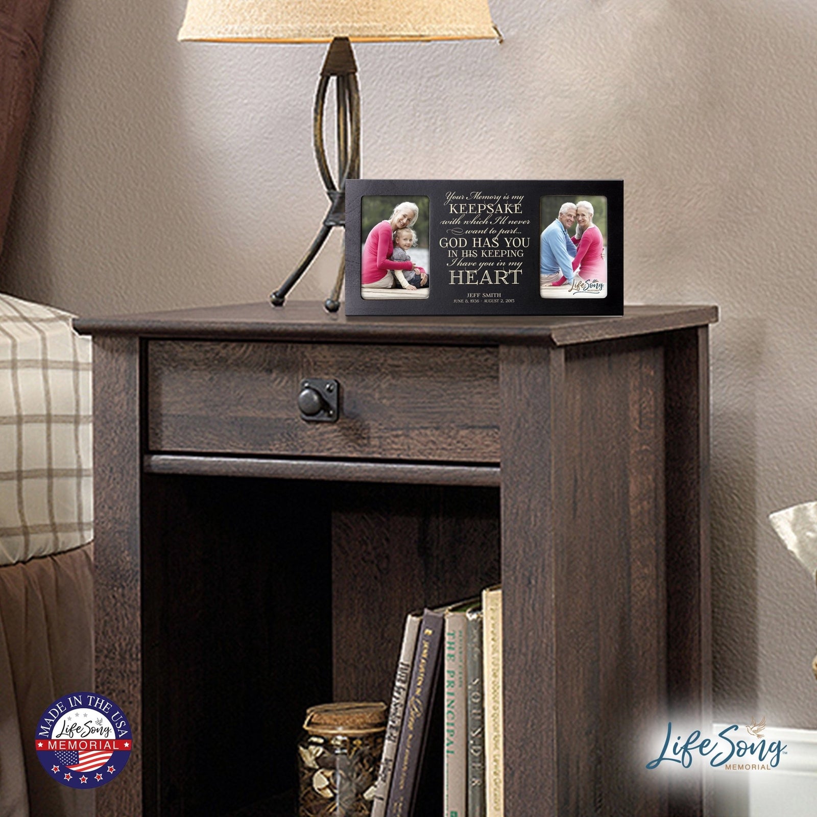 Custom Wooden Memorial Double Picture Frame holds 2-4x6 photo - Your Memory - LifeSong Milestones