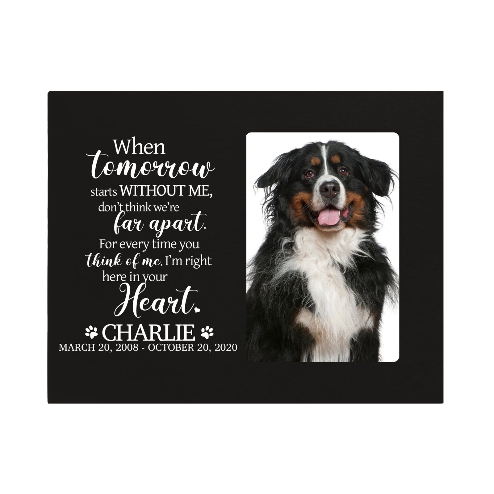 Custom Wooden Pet Memorial 8x10 Picture Frame holds 4x6 photo When Tomorrow Starts - LifeSong Milestones