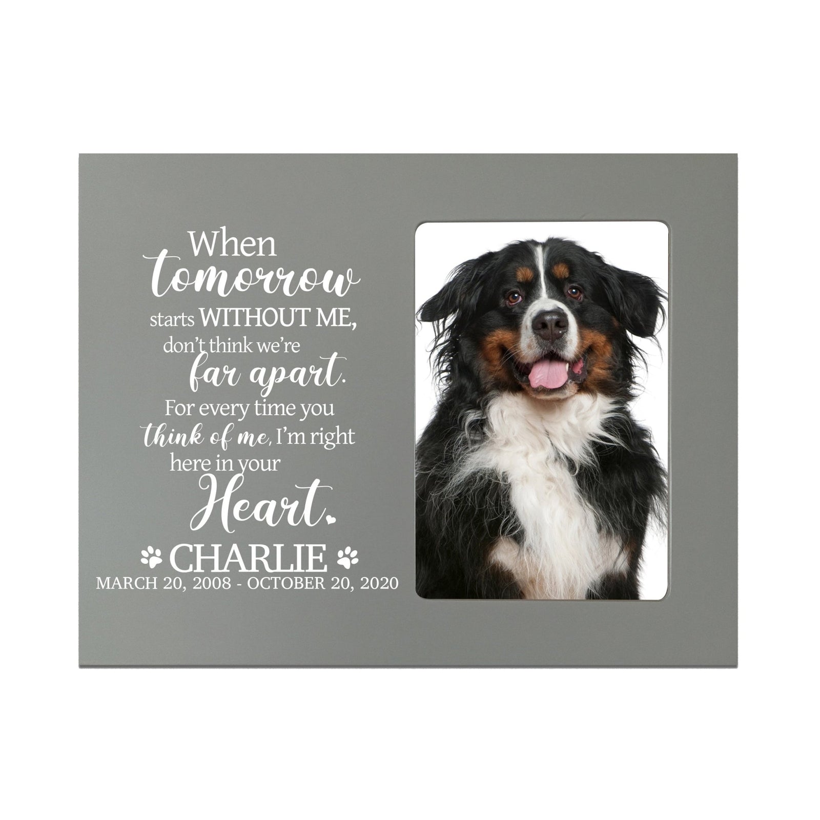 Custom Wooden Pet Memorial 8x10 Picture Frame holds 4x6 photo When Tomorrow Starts - LifeSong Milestones