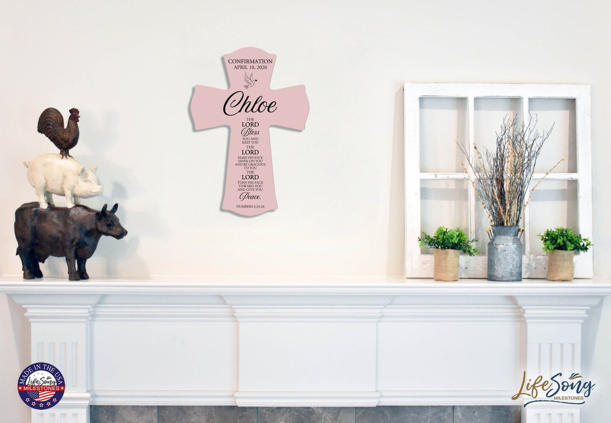Custom Wooden Wall Cross 8 x 11.25 | First Confirmation Cross | The Lord Bless You - LifeSong Milestones