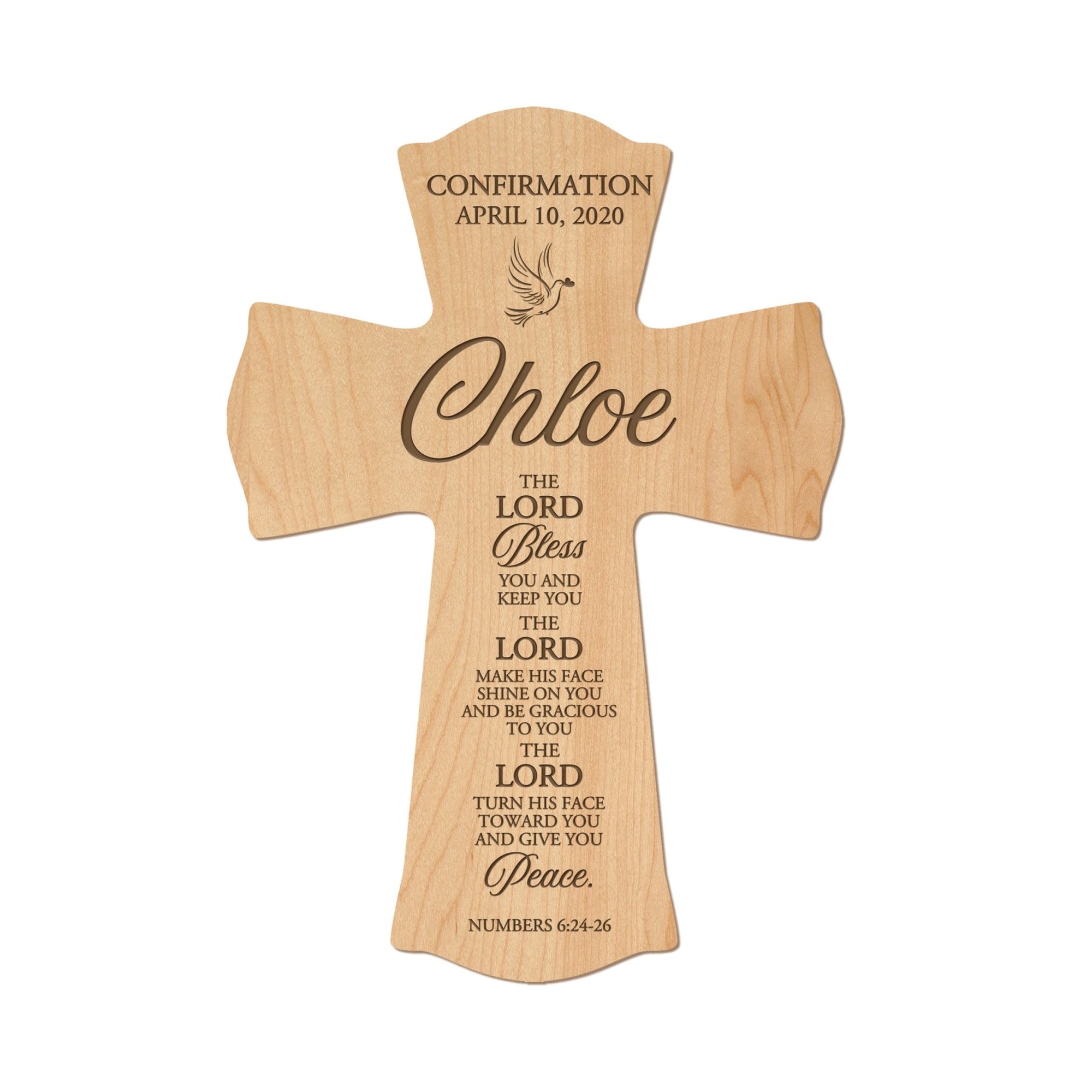 Custom Wooden Wall Cross 8 x 11.25 | First Confirmation Cross | The Lord Bless You - LifeSong Milestones