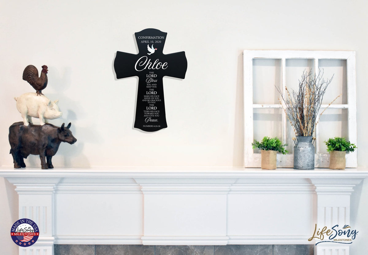 Custom Wooden Wall Cross 8 x 11.25 | First Confirmation Cross | The Lord Bless You - LifeSong Milestones