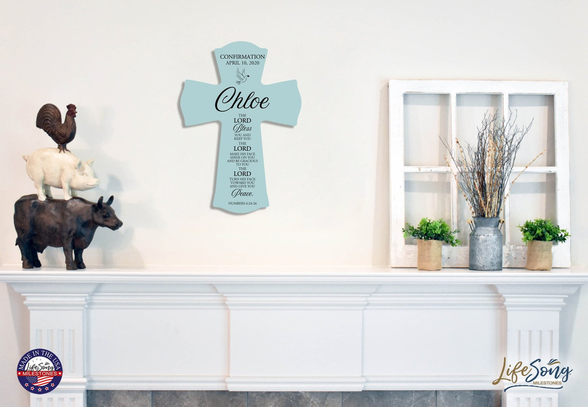 Custom Wooden Wall Cross 8 x 11.25 | First Confirmation Cross | The Lord Bless You - LifeSong Milestones