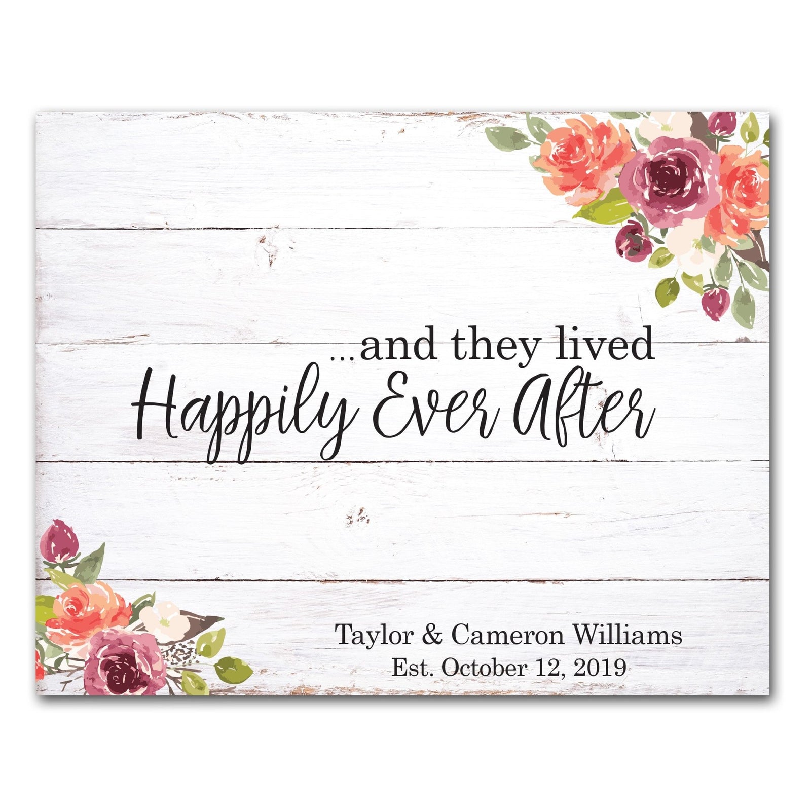 Custom Wooden Wedding Guestbook Sign 23” x 29” - ...And They Lived Happily Ever After (Flower) - LifeSong Milestones