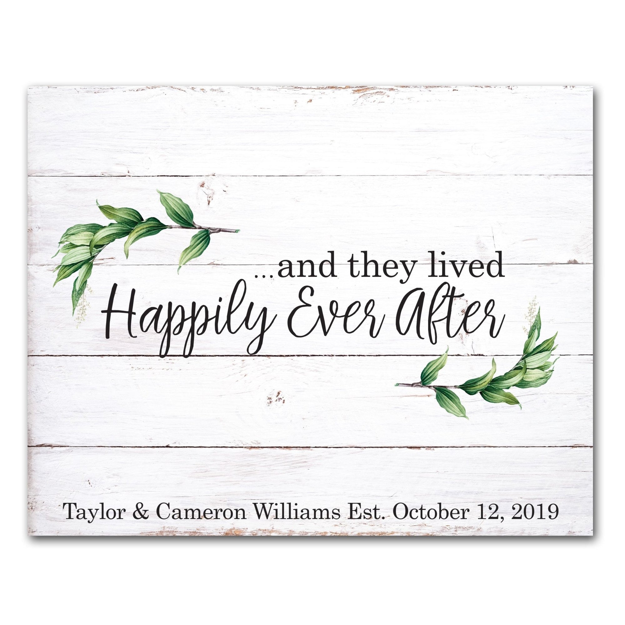 Custom Wooden Wedding Guestbook Sign 23” x 29” - ...And They Lived Happily Ever After (Leaves) - LifeSong Milestones