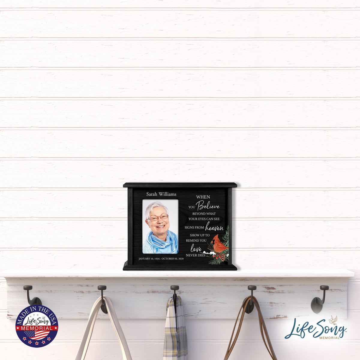 Customized Cardinal Memorial Cremation Urn Wooden Urn Box with 4x6 Photo holds 200 cu in When You Believe - LifeSong Milestones