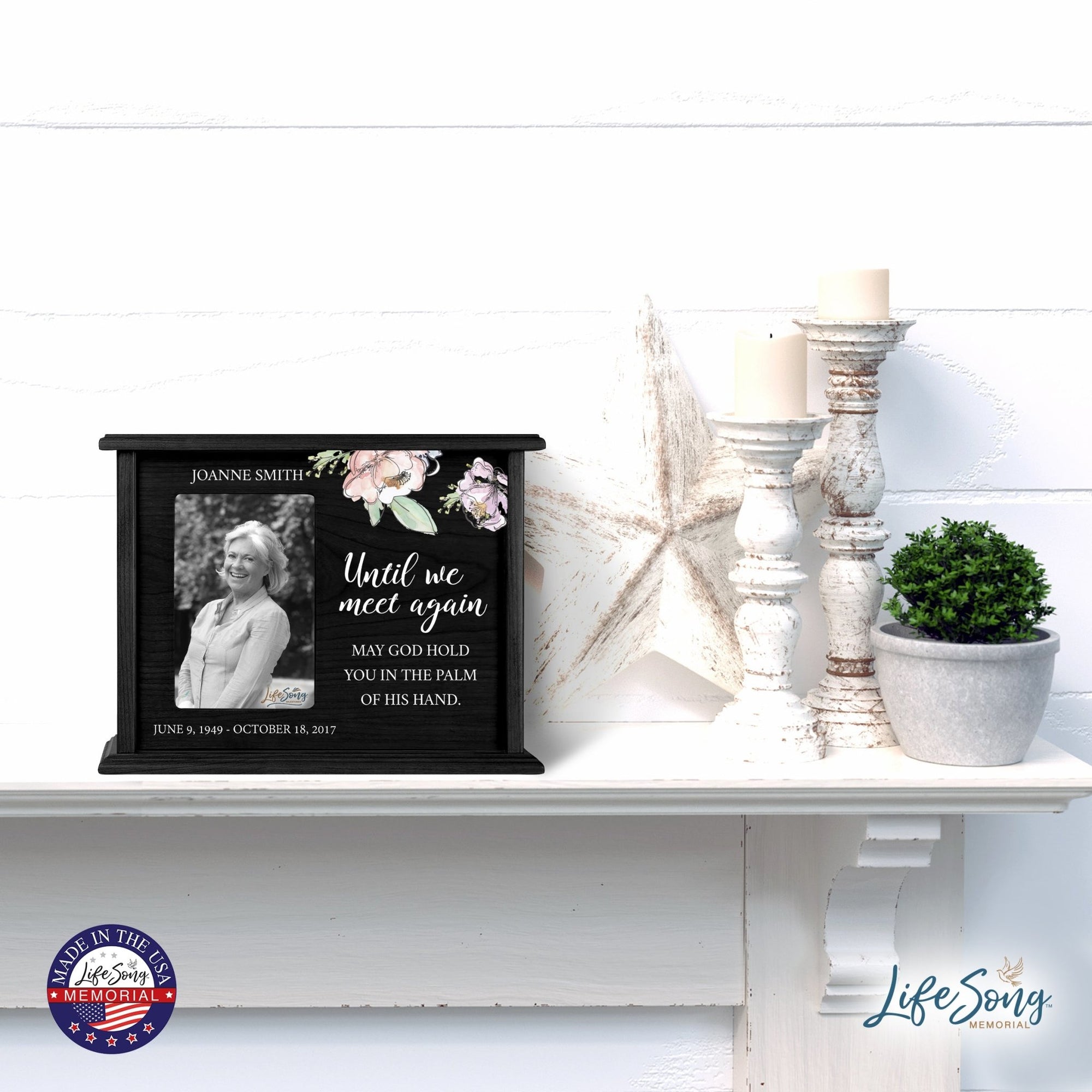 Customized Cremation Urn Box For Human Ashes with Picture Frame holds 4x6 photo| Wooden Funeral Keepsake holds 200 cu in of Ashes | Until We Meet Again - LifeSong Milestones