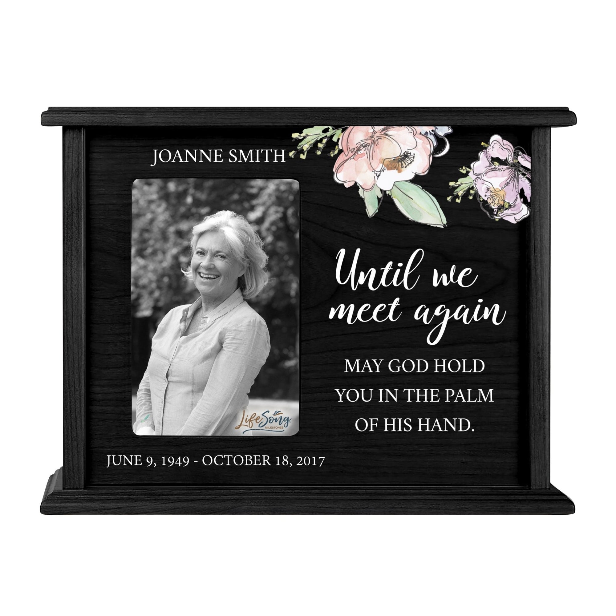 Customized Cremation Urn Box For Human Ashes with Picture Frame holds 4x6 photo| Wooden Funeral Keepsake holds 200 cu in of Ashes | Until We Meet Again - LifeSong Milestones
