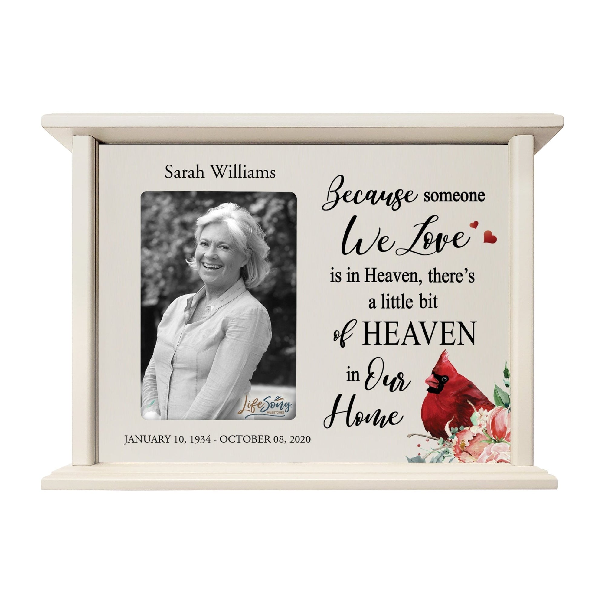 Customized Memorial Cremation Urn Wooden Urn Box with 4x6 Photo holds 200 cu in Because Someone We Love - LifeSong Milestones