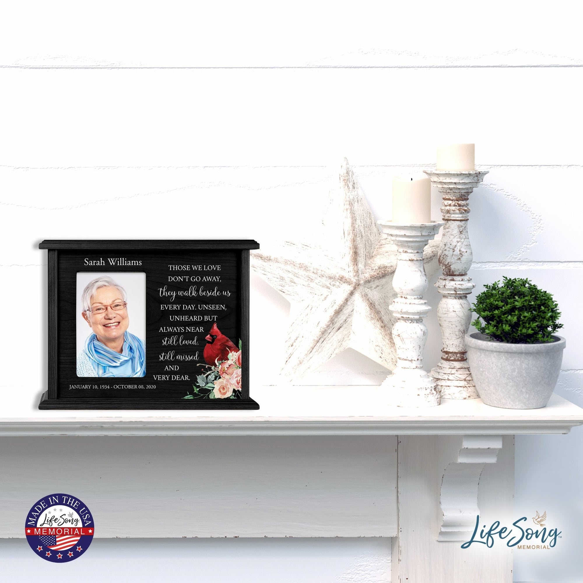 Customized Memorial Cremation Urn Wooden Urn Box with 4x6 Photo holds 200 cu in Those We Love - LifeSong Milestones