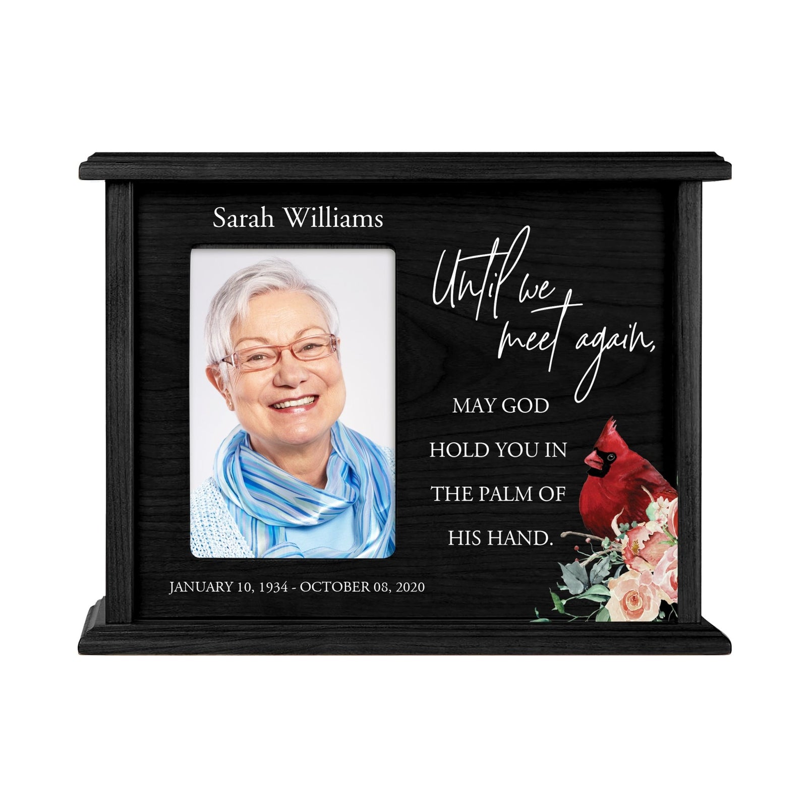 Customized Memorial Cremation Urn Wooden Urn Box with 4x6 Photo holds 200 cu in Until We Meet Again - LifeSong Milestones