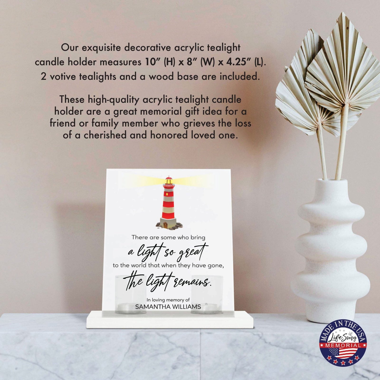 Customized Memorial Frosted Acrylic Tealight Sign With Wooden Base For the Loss Of A Loved One - There Are Some Who Bring The Light - LifeSong Milestones