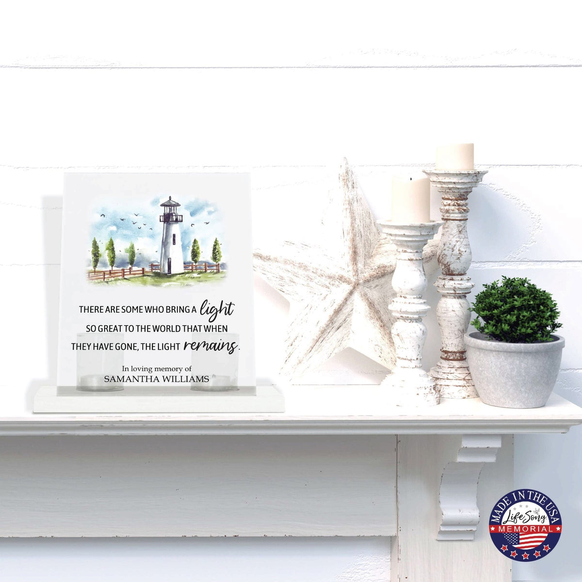 Customized Memorial Frosted Acrylic Tealight Sign With Wooden Base For the Loss Of A Loved One - There Are Some Who Bring The Light - LifeSong Milestones