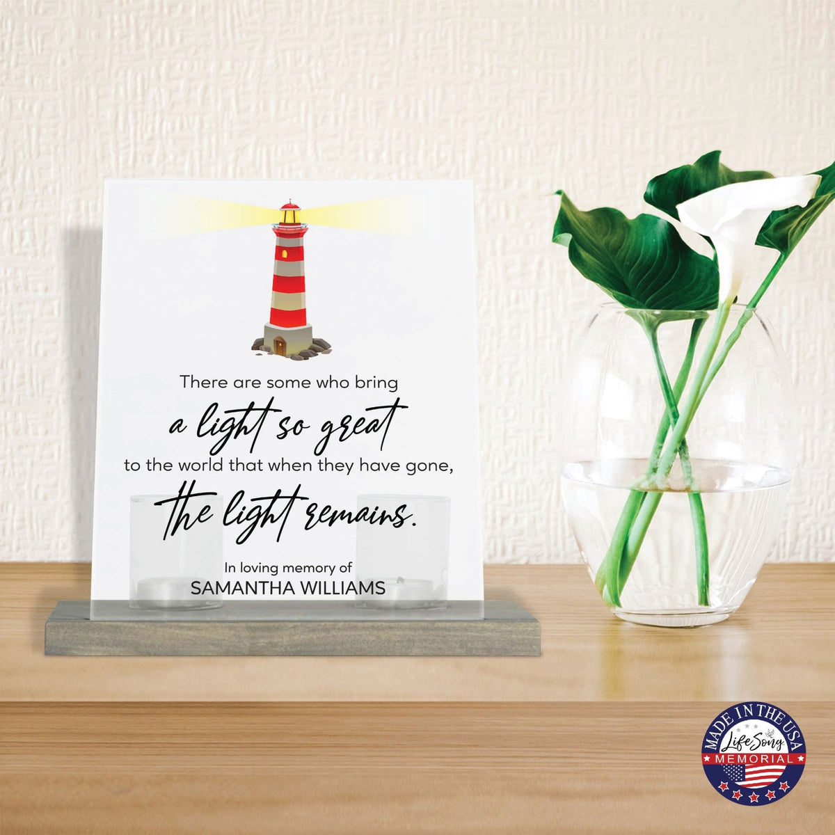 Customized Memorial Frosted Acrylic Tealight Sign With Wooden Base For the Loss Of A Loved One - There Are Some Who Bring The Light - LifeSong Milestones