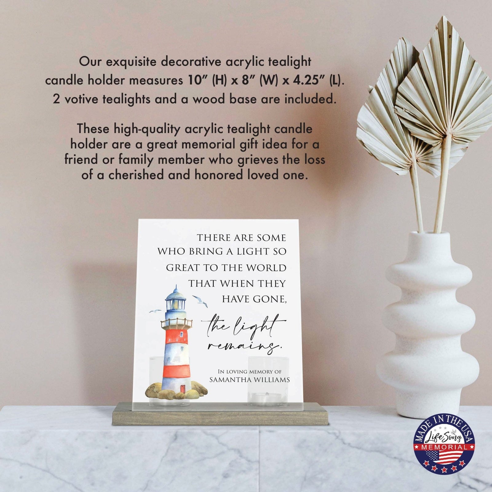 Customized Memorial Frosted Acrylic Tealight Sign With Wooden Base For the Loss Of A Loved One - There Are Some Who Bring The Light - LifeSong Milestones