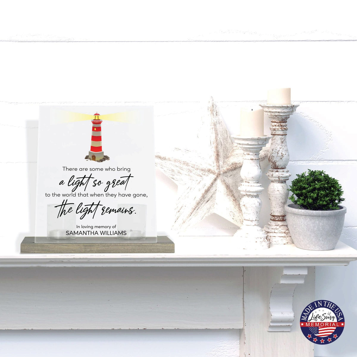 Customized Memorial Frosted Acrylic Tealight Sign With Wooden Base For the Loss Of A Loved One - There Are Some Who Bring The Light - LifeSong Milestones