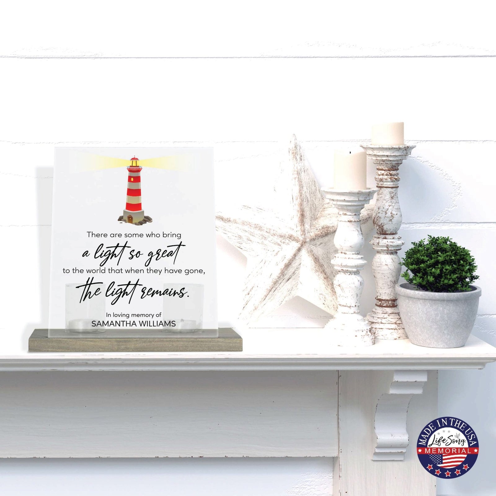 Customized Memorial Frosted Acrylic Tealight Sign With Wooden Base For the Loss Of A Loved One - There Are Some Who Bring The Light - LifeSong Milestones