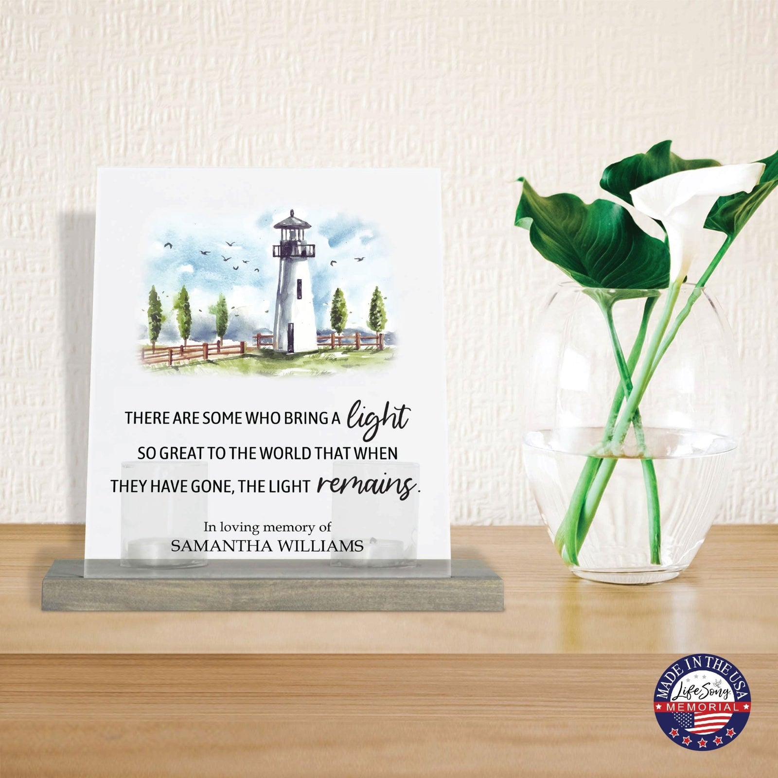 Customized Memorial Frosted Acrylic Tealight Sign With Wooden Base For the Loss Of A Loved One - There Are Some Who Bring The Light - LifeSong Milestones
