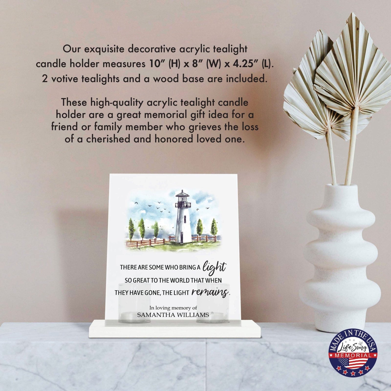 Customized Memorial Frosted Acrylic Tealight Sign With Wooden Base For the Loss Of A Loved One - There Are Some Who Bring The Light - LifeSong Milestones