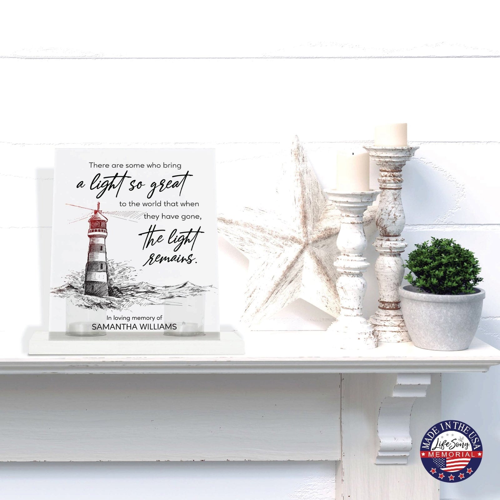 Customized Memorial Frosted Acrylic Tealight Sign With Wooden Base For the Loss Of A Loved One - There Are Some Who Bring The Light - LifeSong Milestones
