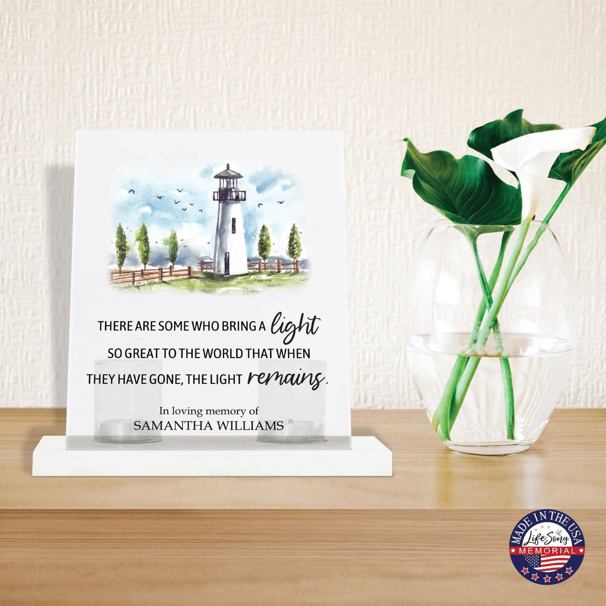 Customized Memorial Frosted Acrylic Tealight Sign With Wooden Base For the Loss Of A Loved One - There Are Some Who Bring The Light - LifeSong Milestones