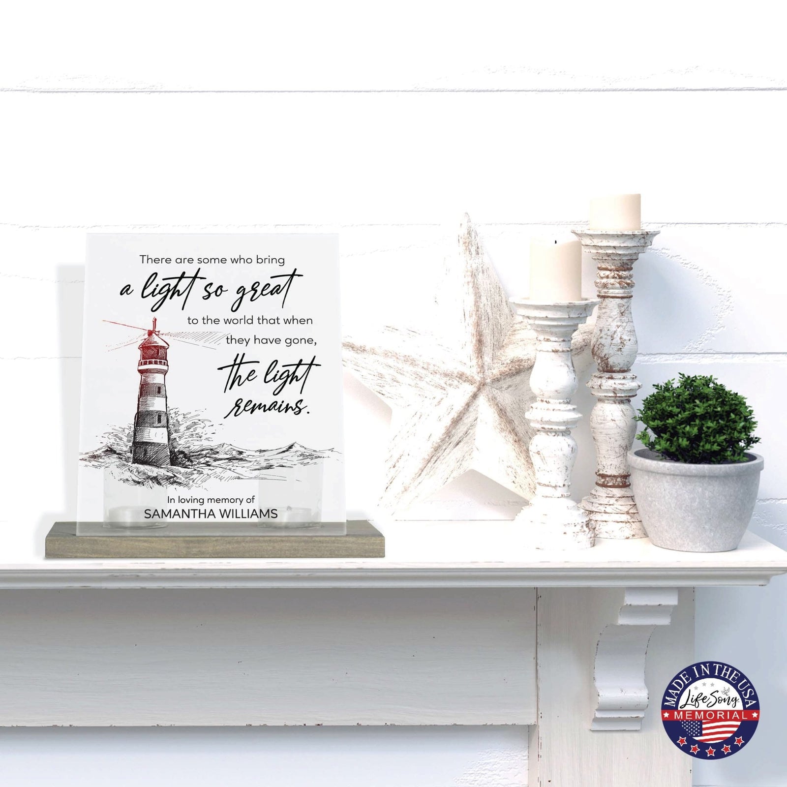 Customized Memorial Frosted Acrylic Tealight Sign With Wooden Base For the Loss Of A Loved One - There Are Some Who Bring The Light - LifeSong Milestones
