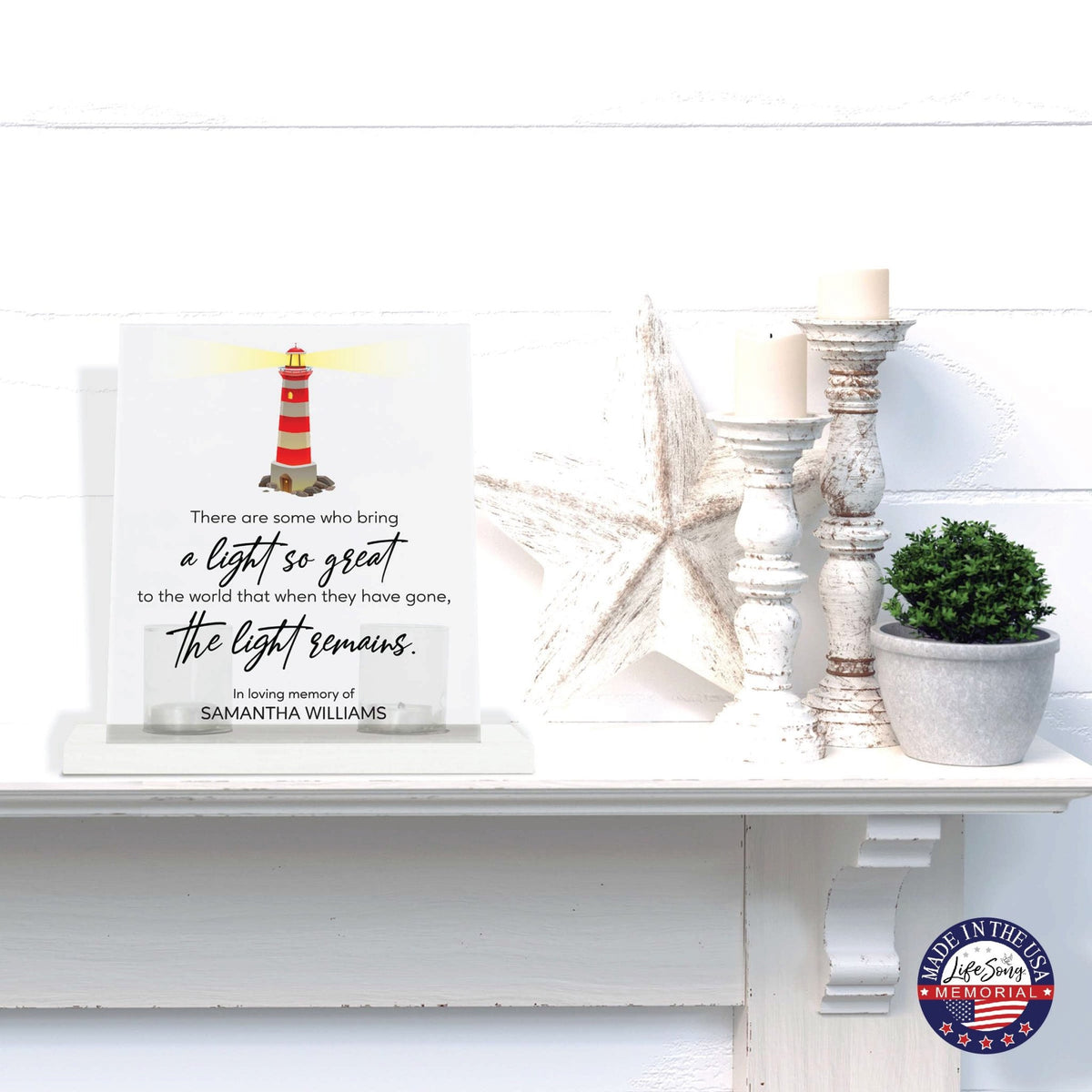 Customized Memorial Frosted Acrylic Tealight Sign With Wooden Base For the Loss Of A Loved One - There Are Some Who Bring The Light - LifeSong Milestones