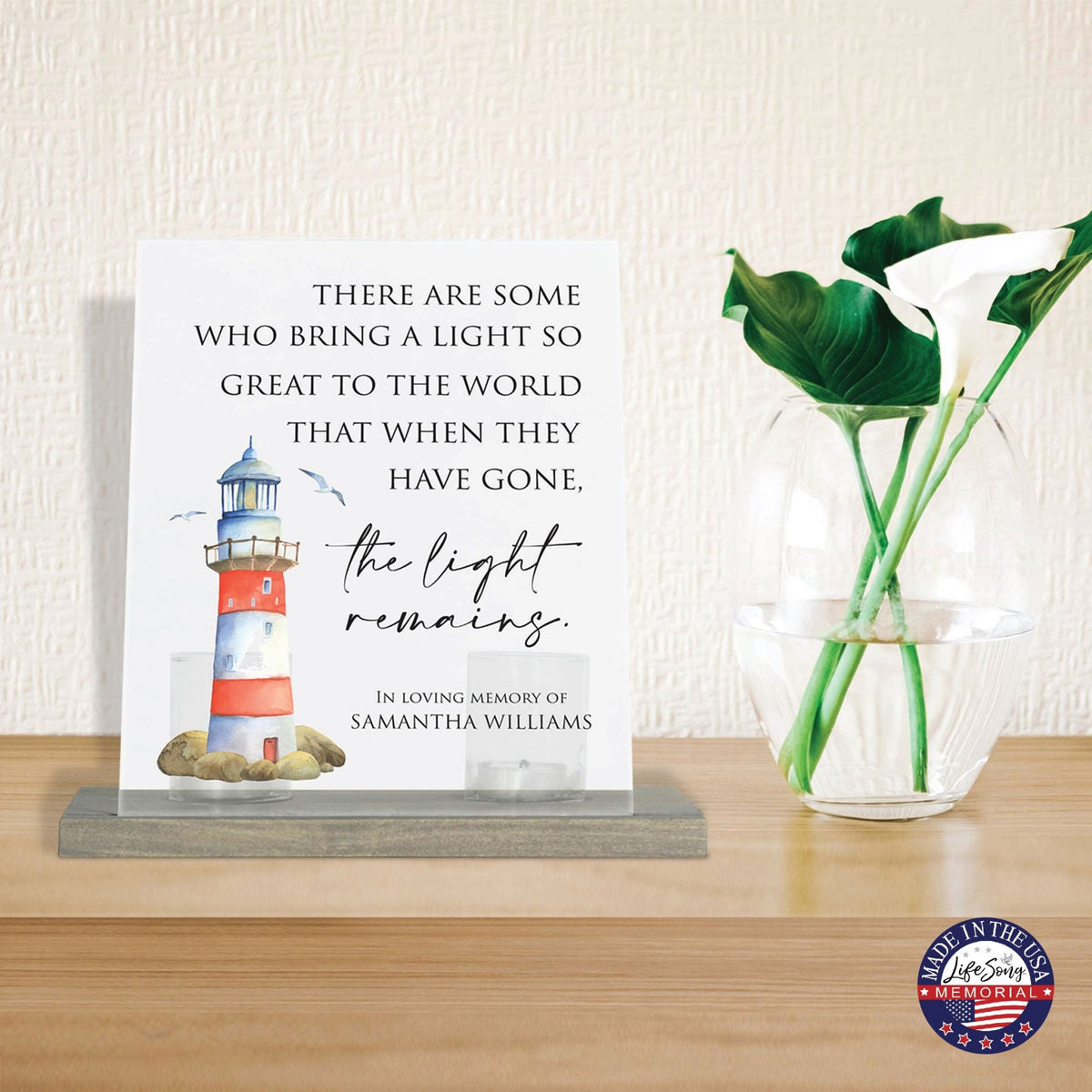 Customized Memorial Frosted Acrylic Tealight Sign With Wooden Base For the Loss Of A Loved One - There Are Some Who Bring The Light - LifeSong Milestones