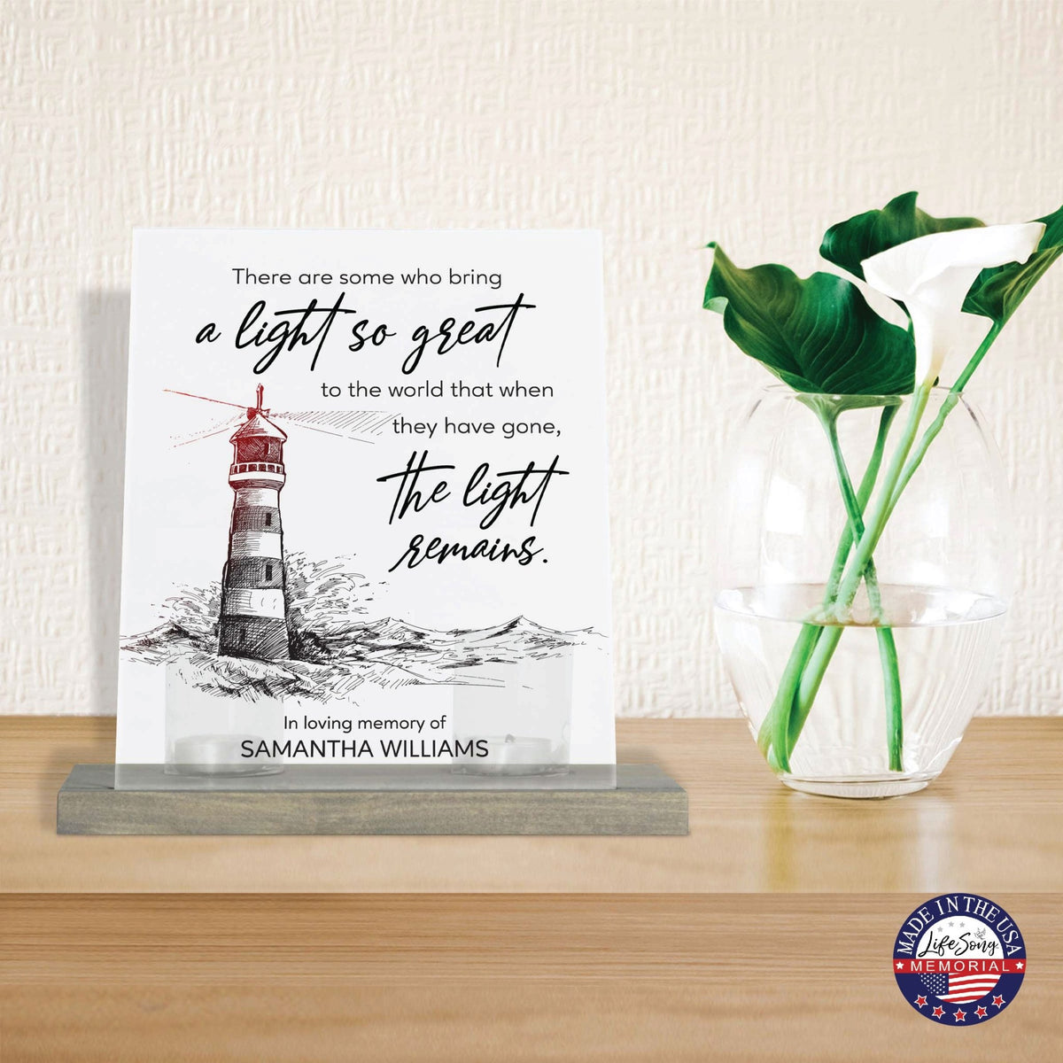 Customized Memorial Frosted Acrylic Tealight Sign With Wooden Base For the Loss Of A Loved One - There Are Some Who Bring The Light - LifeSong Milestones