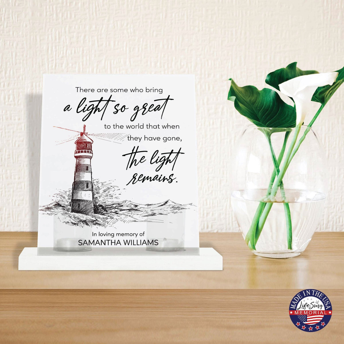 Customized Memorial Frosted Acrylic Tealight Sign With Wooden Base For the Loss Of A Loved One - There Are Some Who Bring The Light - LifeSong Milestones