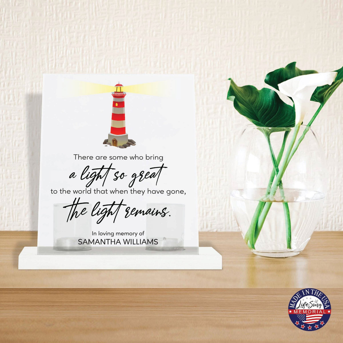 Customized Memorial Frosted Acrylic Tealight Sign With Wooden Base For the Loss Of A Loved One - There Are Some Who Bring The Light - LifeSong Milestones