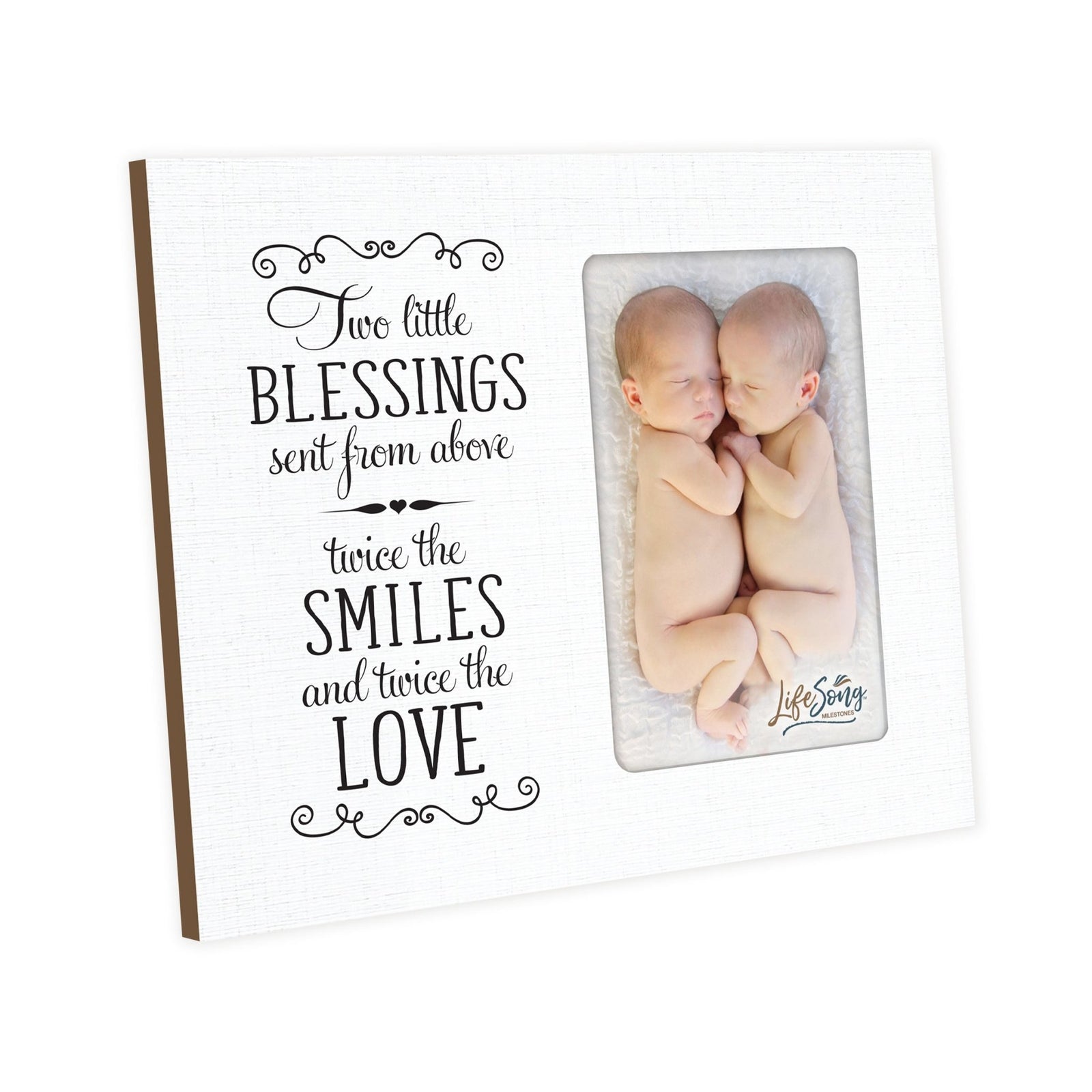 Newborn Baby Twins Announcement Wooden Wall And Tabletop Photo Frame For New Parents Gift Ideas - Two Little Blessings