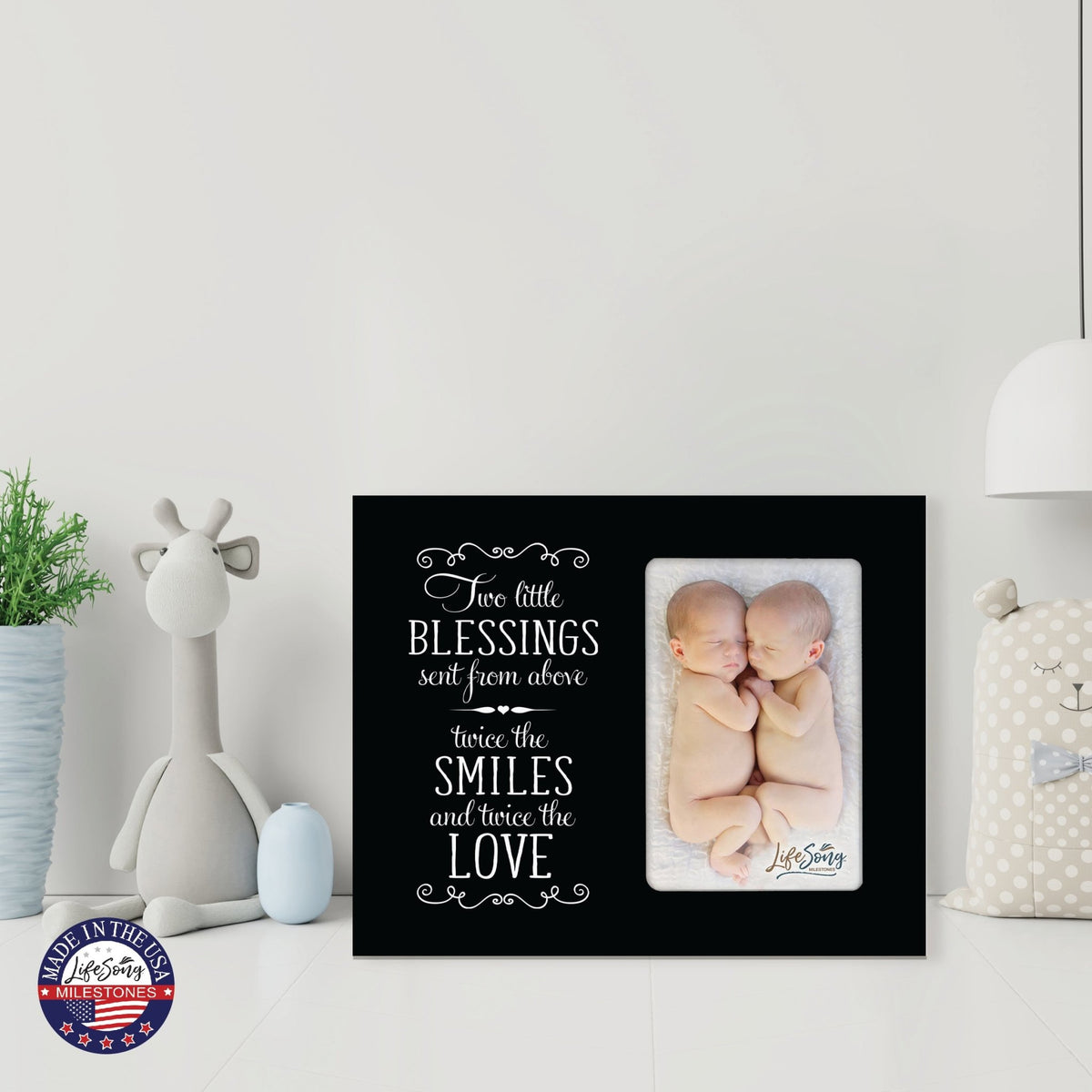 Cute Newborn Baby Twins Announcement Wooden Wall And Tabletop Photo Frame For New Parents Gift Ideas - LifeSong Milestones