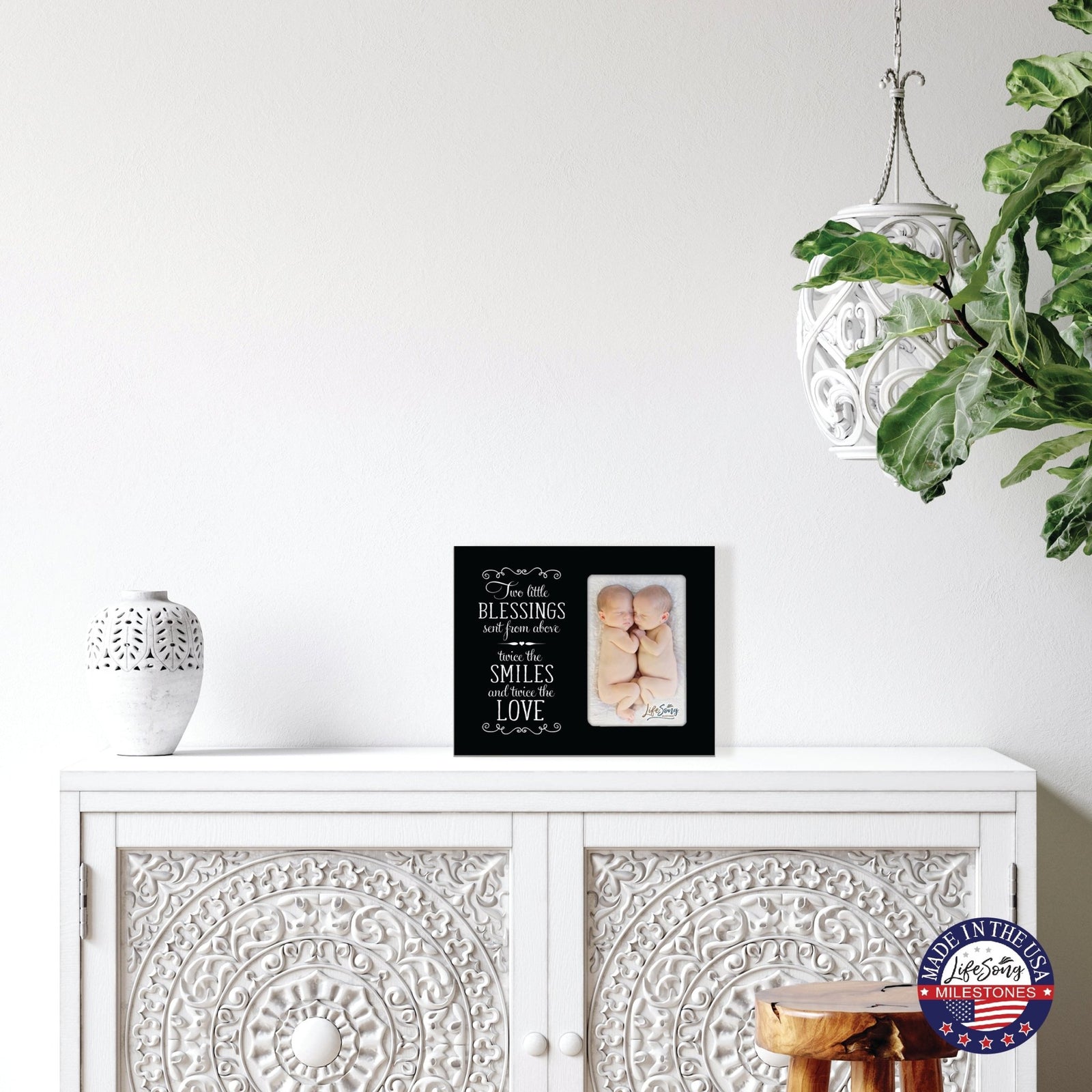 Cute Newborn Baby Twins Announcement Wooden Wall And Tabletop Photo Frame For New Parents Gift Ideas - LifeSong Milestones