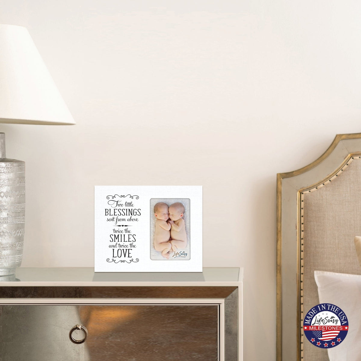 Cute Newborn Baby Twins Announcement Wooden Wall And Tabletop Photo Frame For New Parents Gift Ideas - LifeSong Milestones