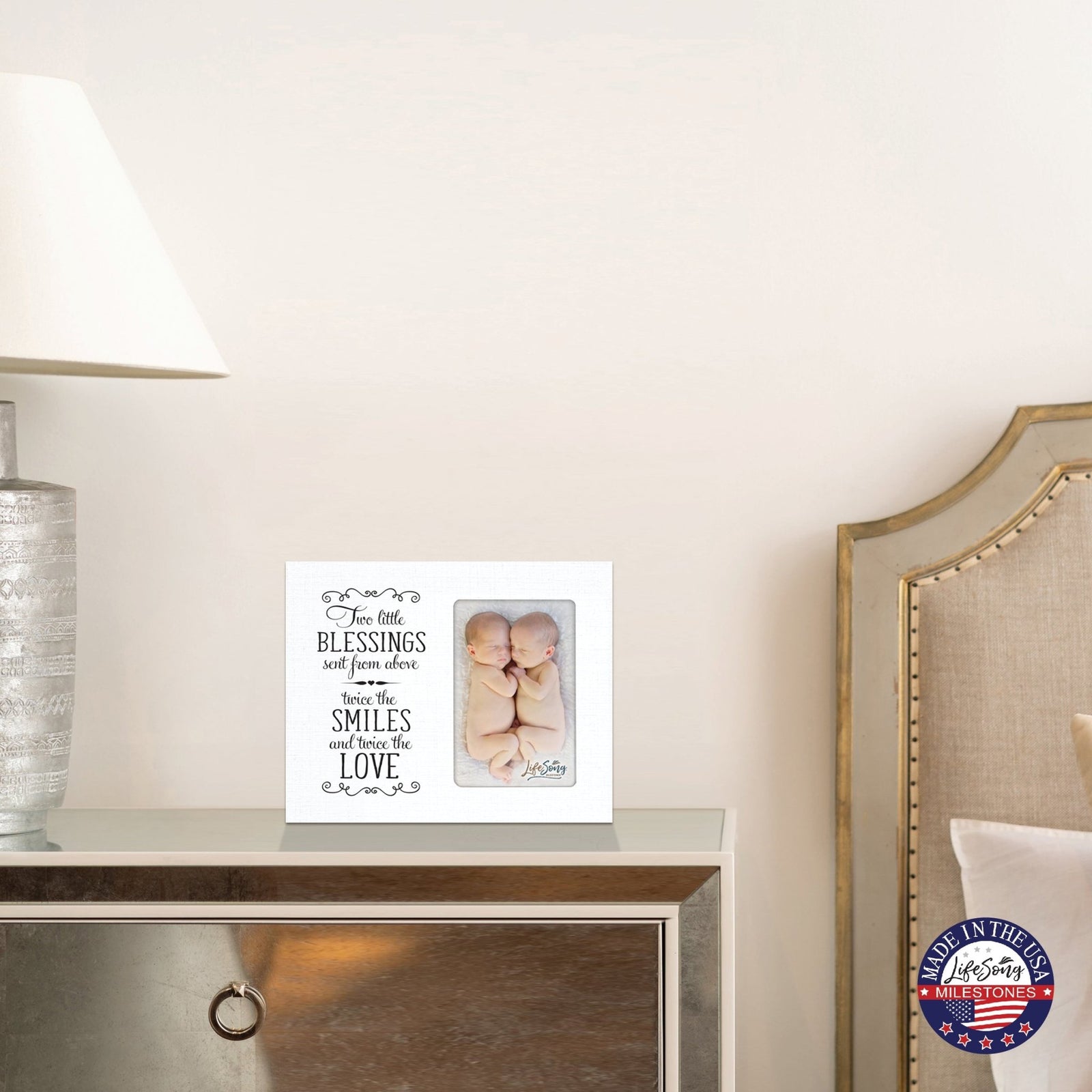 Cute Newborn Baby Twins Announcement Wooden Wall And Tabletop Photo Frame For New Parents Gift Ideas - LifeSong Milestones
