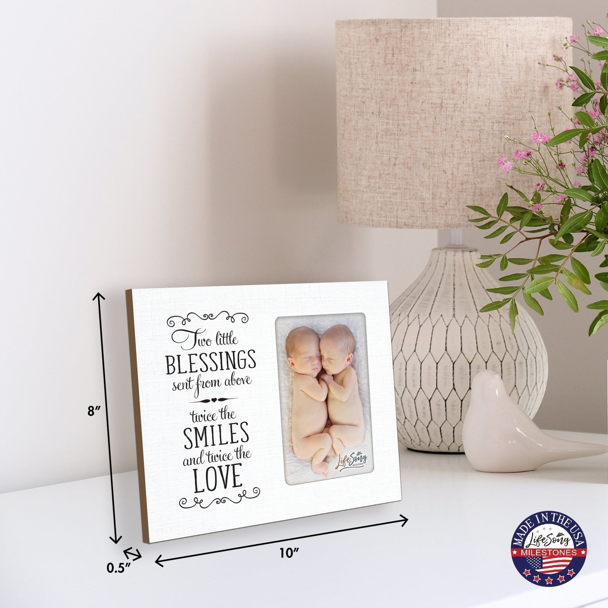 Cute Newborn Baby Twins Announcement Wooden Wall And Tabletop Photo Frame For New Parents Gift Ideas - LifeSong Milestones