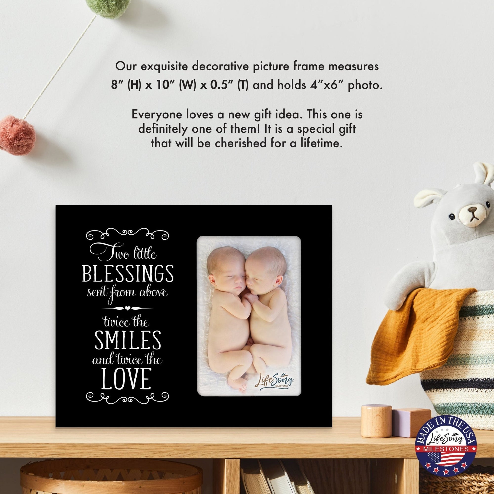Cute Newborn Baby Twins Announcement Wooden Wall And Tabletop Photo Frame For New Parents Gift Ideas - LifeSong Milestones