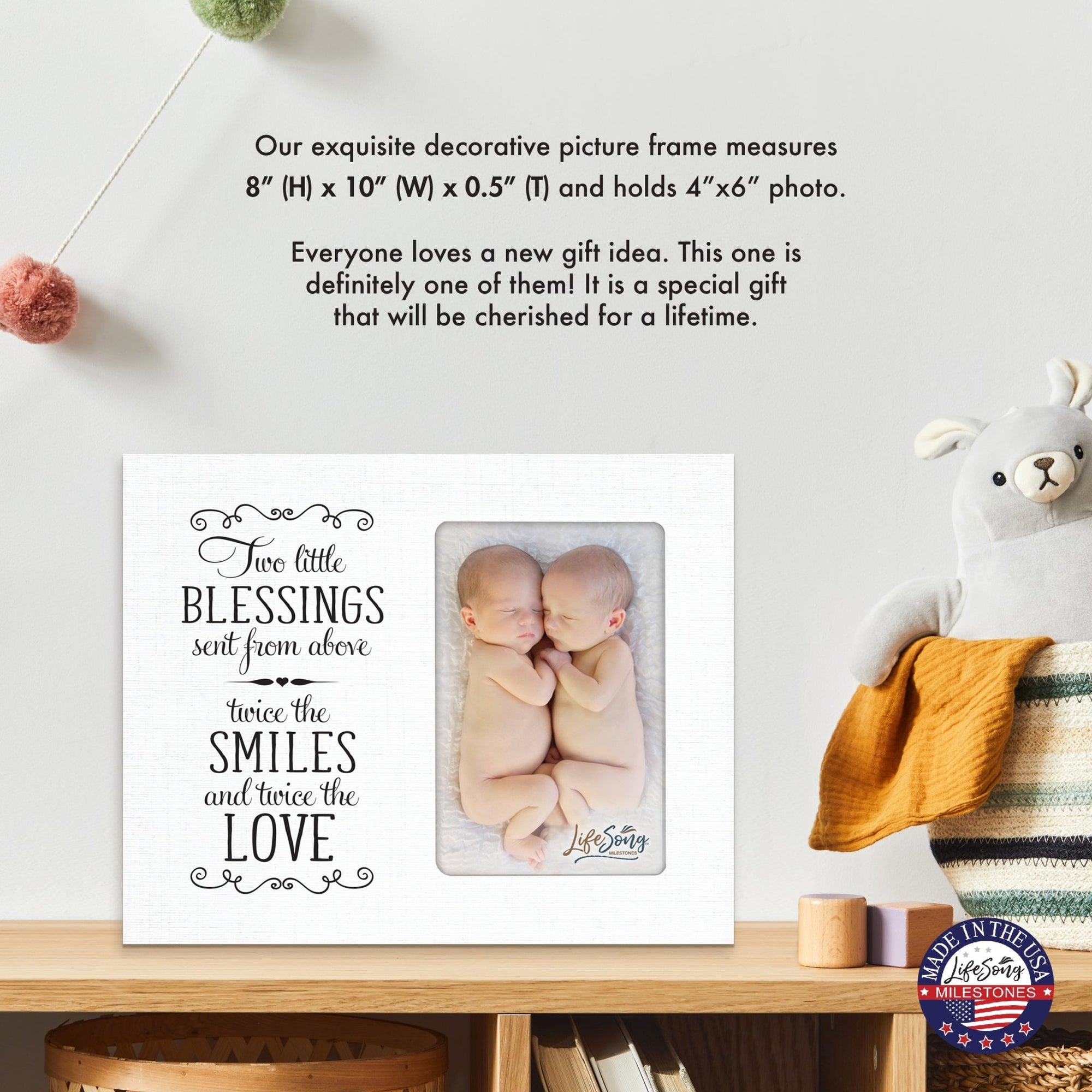 Newborn Baby Twins Announcement Wooden Wall And Tabletop Photo Frame For New Parents Gift Ideas - Two Little Blessings
