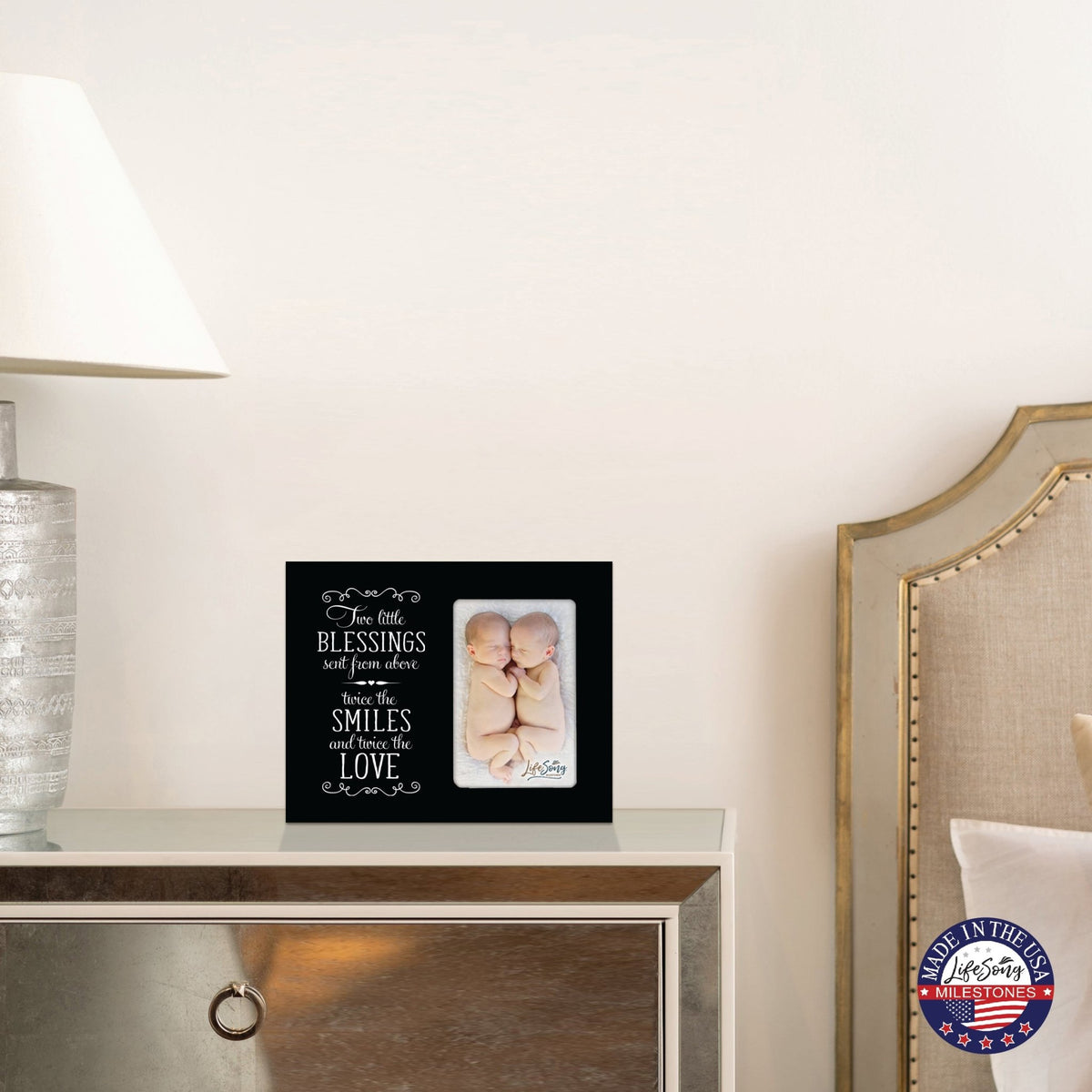 Cute Newborn Baby Twins Announcement Wooden Wall And Tabletop Photo Frame For New Parents Gift Ideas - LifeSong Milestones