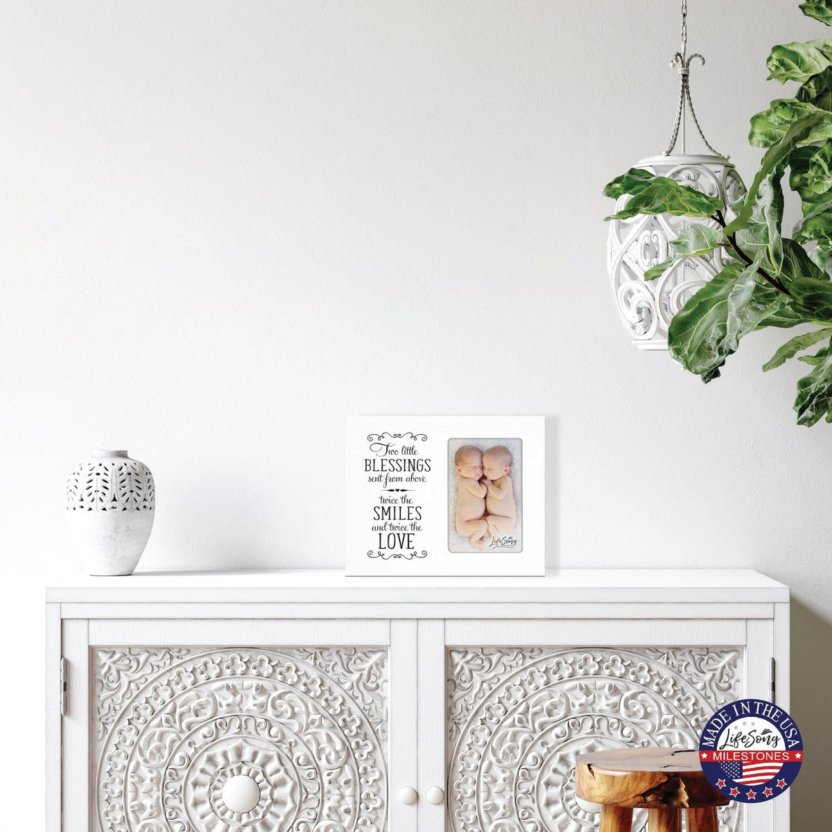 Cute Newborn Baby Twins Announcement Wooden Wall And Tabletop Photo Frame For New Parents Gift Ideas - LifeSong Milestones