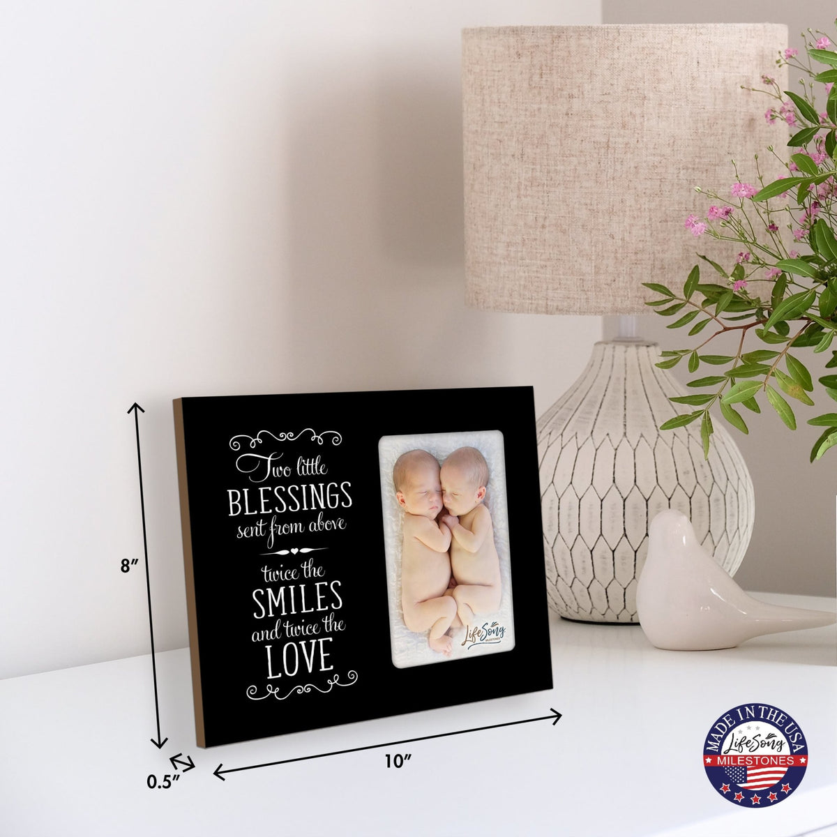 Cute Newborn Baby Twins Announcement Wooden Wall And Tabletop Photo Frame For New Parents Gift Ideas - LifeSong Milestones