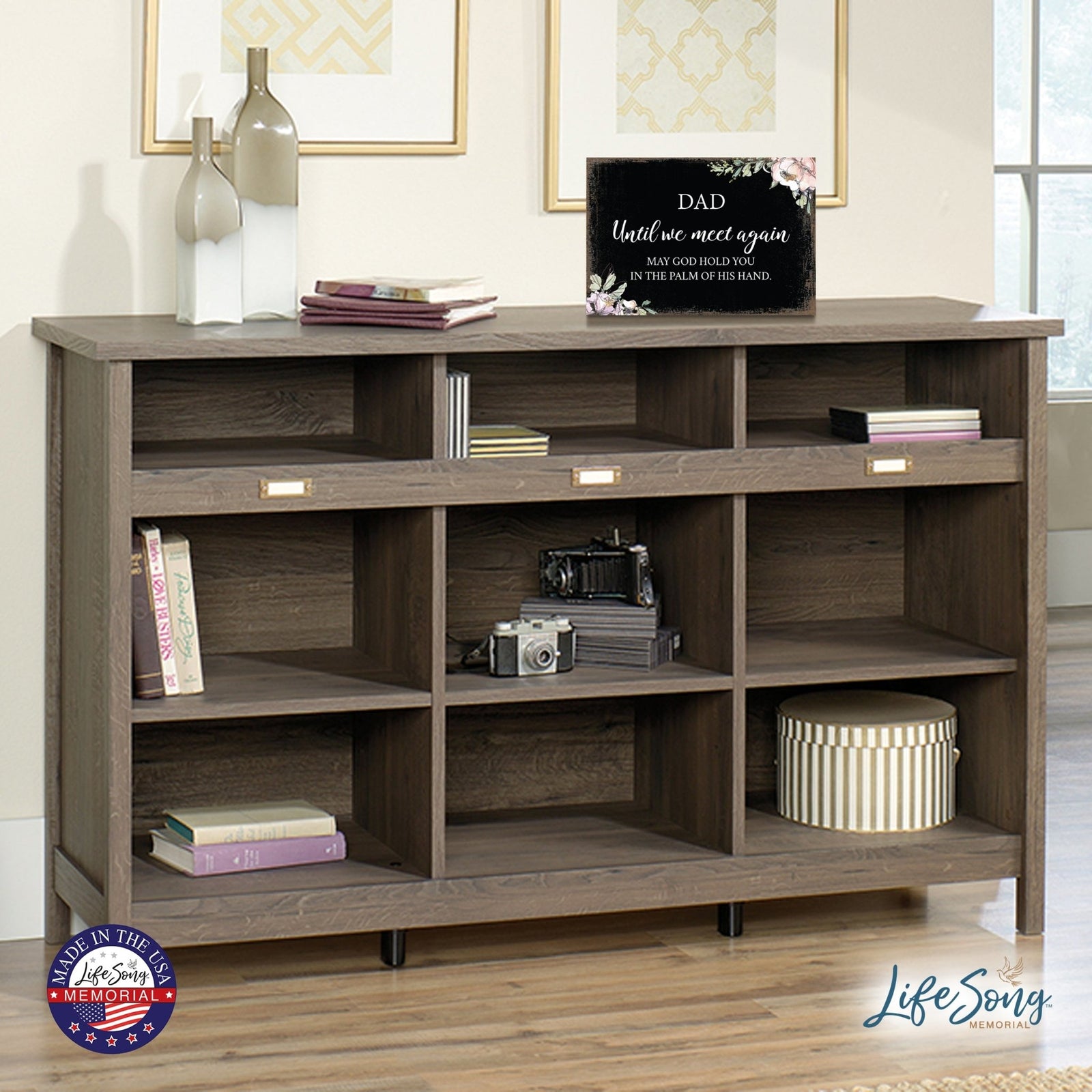 Dad, Until We, Meet Again Wooden Floral 5.5x8 Inches Memorial Art Sign Table Top and shelf decor For Home Décor - LifeSong Milestones