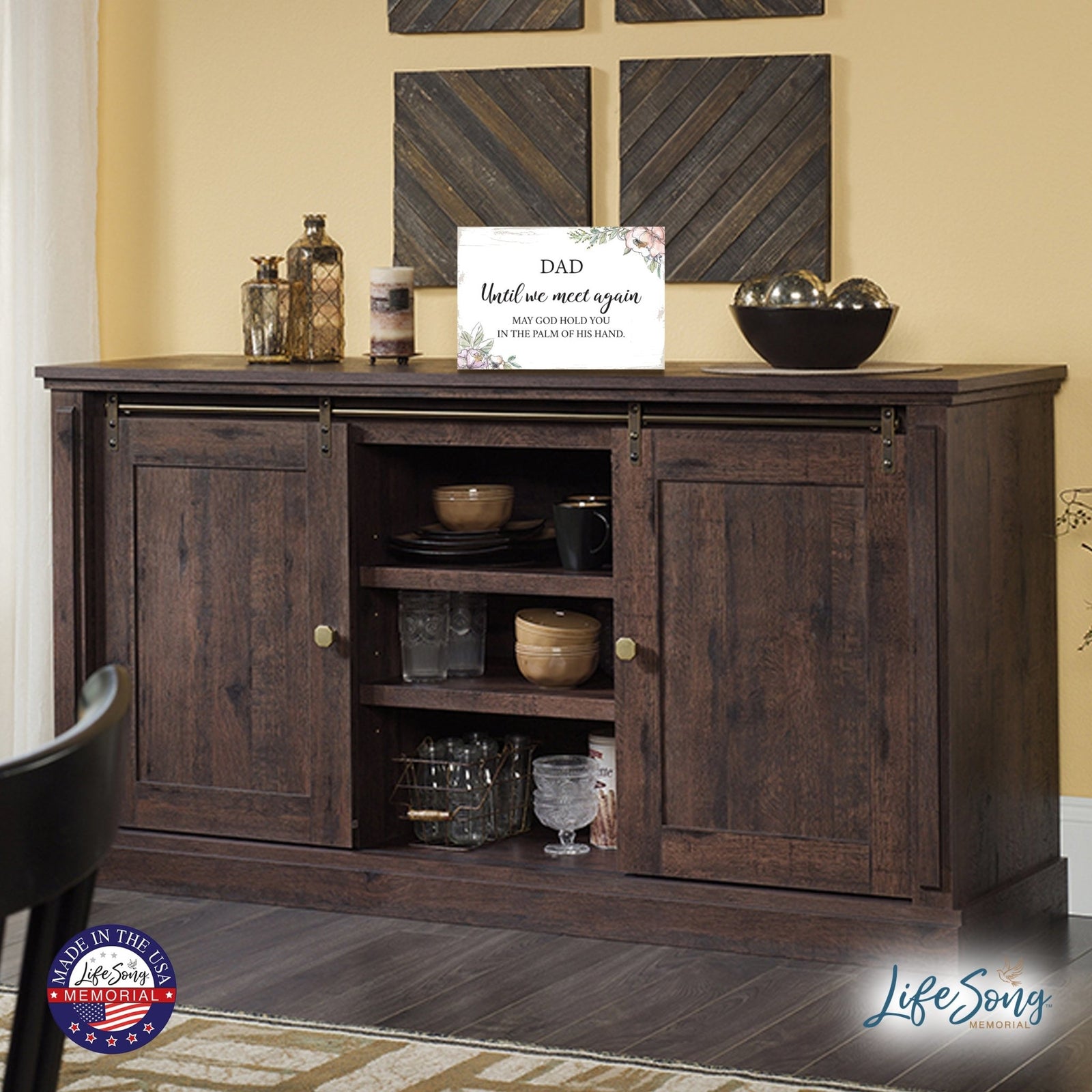 Dad, Until We, Meet Again Wooden Floral 5.5x8 Inches Memorial Art Sign Table Top and shelf decor For Home Décor - LifeSong Milestones