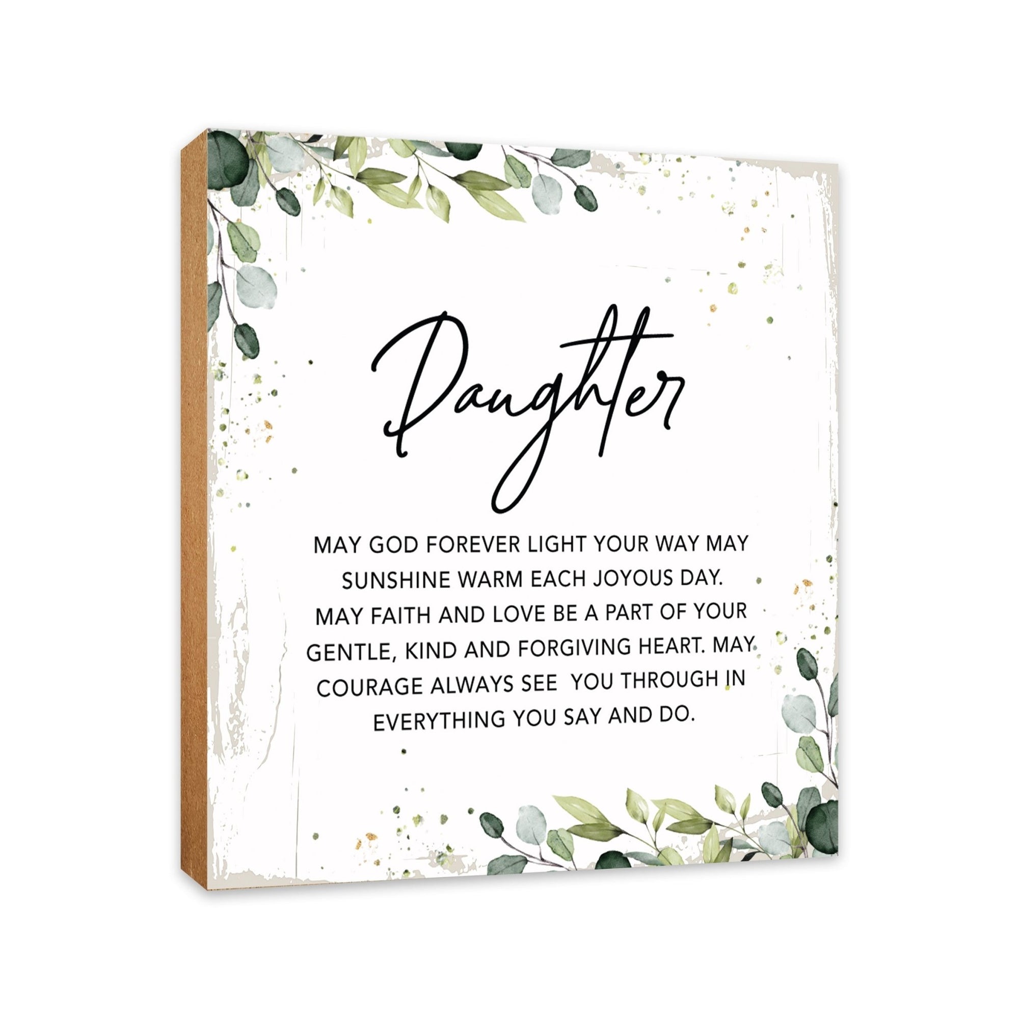 Daughter May God Forever Floral 6x6 Inches Wood Family Art Sign Tabletop and Shelving For Home Décor - LifeSong Milestones