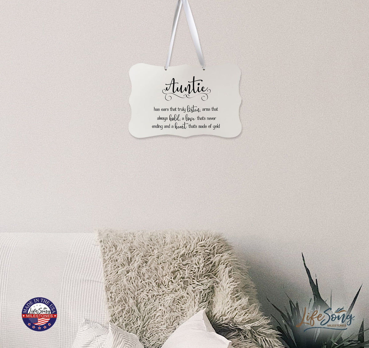 Digitally Printed Ribbon Signs Wall Decor 8” x 12” x 0.125" Includes Ribbon - Auntie - LifeSong Milestones