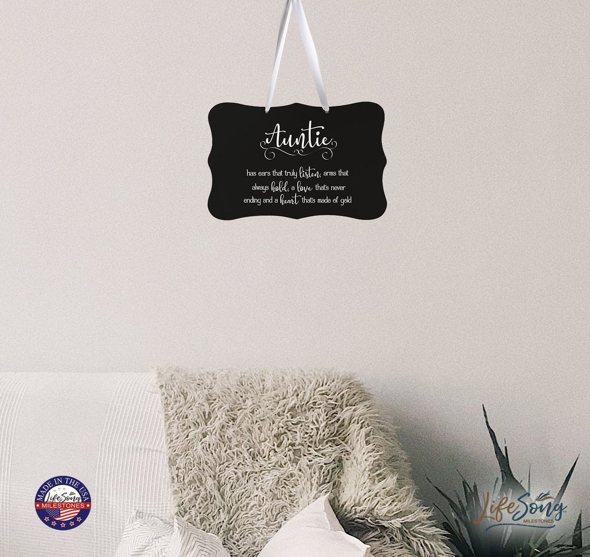 Digitally Printed Ribbon Signs Wall Decor 8” x 12” x 0.125" Includes Ribbon - Auntie - LifeSong Milestones